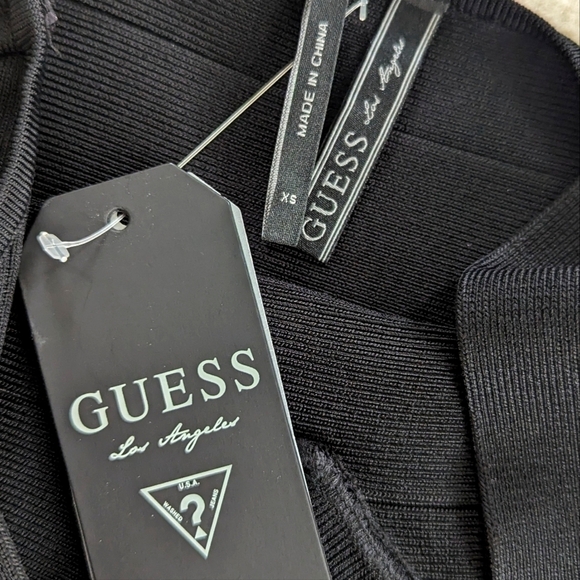 Guess Black Ribbed Bodycon Mini V-neck Dress Size XS NEW WITH TAGS - Picture 4 of 8